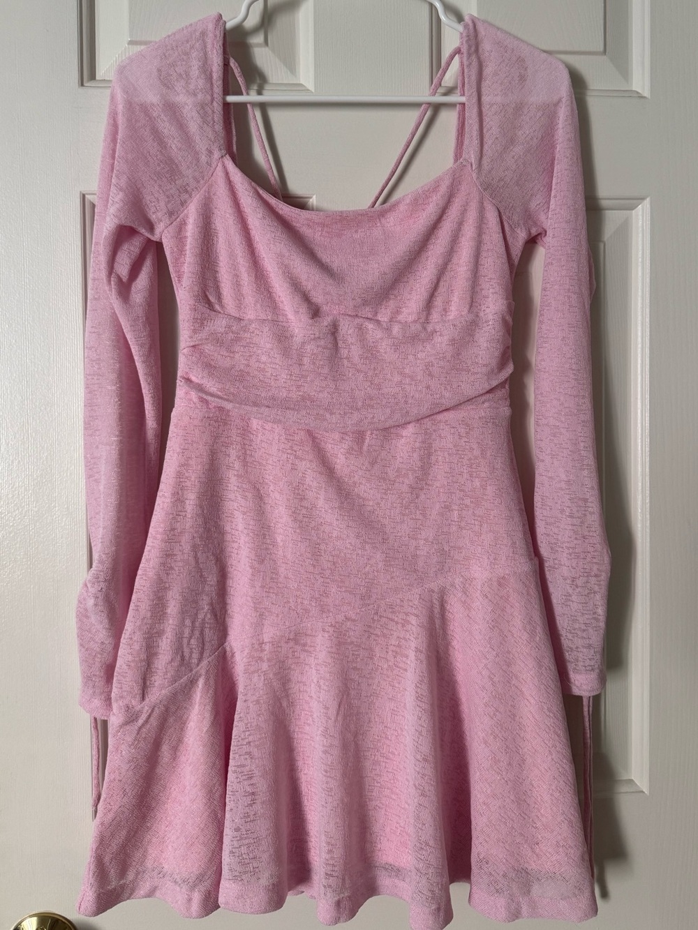 Hello Molly Pink Textured Long sleeve Asymmetrical hem Dress